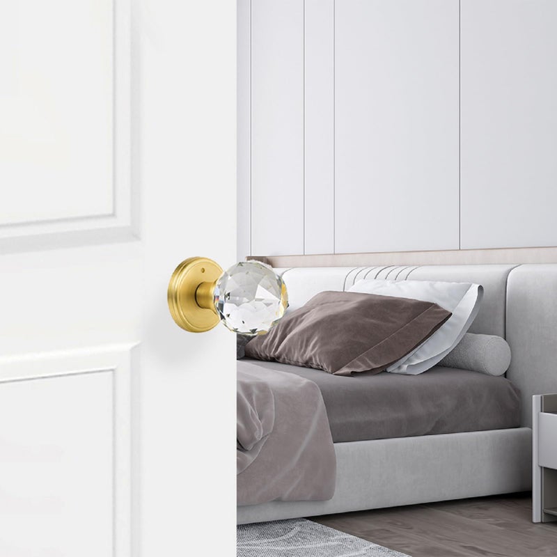 CLCTK Crystal Glass Door Knobs Interior with Lock, Privacy Bathroom Bedroom Door Knobs Gold Door Knob, Satin Brass - Image 5